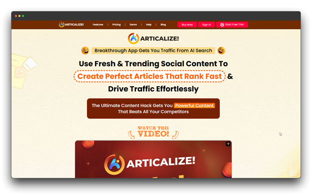 The homepage of Articalize, a breakthrough AI Research Paper Writer designed to create perfect articles that rank fast. This Smart AI Tools platform helps users drive traffic effortlessly by transforming fresh social content into high-quality Academic Writing. Al Research Paper Writer: Smart Al Tools: Research Paper Writer:  Academic Writing