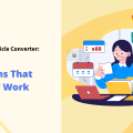 Alt text: Promotional image for a "YouTube to Article Converter: 10 Best Platforms That Actually Work," showing a person working on a laptop with blog-related icons, emphasizing the utility of an Article Converter.